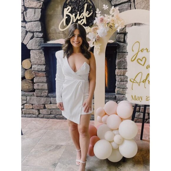 NWT NBD Revolve Vanity Mini Dress One Shoulder Satin Structured White Small - Picture 2 of 16